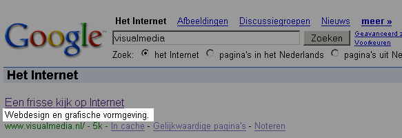 Korte omschrijving in Google